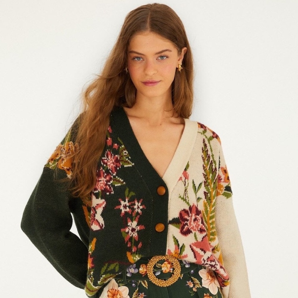 FARM RIO Mixed Nature Knit Cardigan, XXS